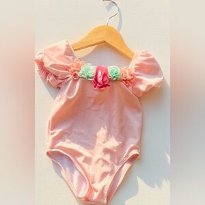 Rosette Puff Sleeve Swimsuit One Piece